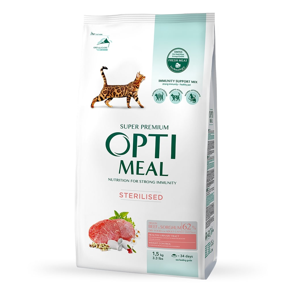 Сухий корм для кішок Optimeal для стерилізованих/кастрованих з яловичиною і сорго 650 г (4820215364379)