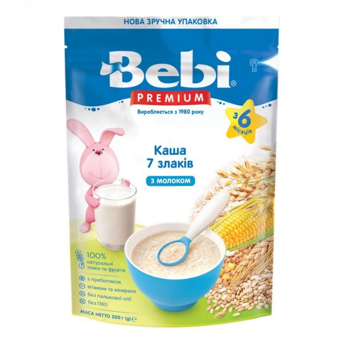 Детская каша Bebi Premium молочная 7 злаков +6 мес. 200 г (8606019654443)