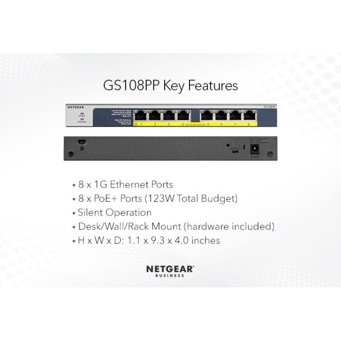 Коммутатор сетевой Netgear GS108PP-100EUS изображение 3