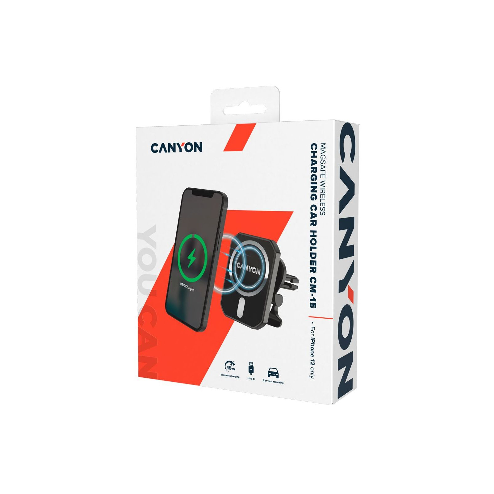 Универсальный автодержатель Canyon Magnetic car holder and wireless charger, C-15-01, 15W (CNE-CCA15B01) изображение 4