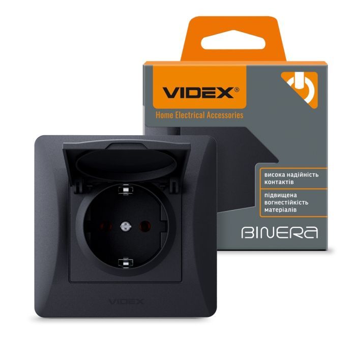 Розетка Videx BINERA 1ая с заземлением и крышкой черн (VF-BNSK1GС-BG) изображение 4