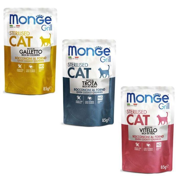 Влажный корм для кошек Monge Cat grill mix ster с петухом, форелью и телятиной 1.02 г (8009470017527) изображение 2