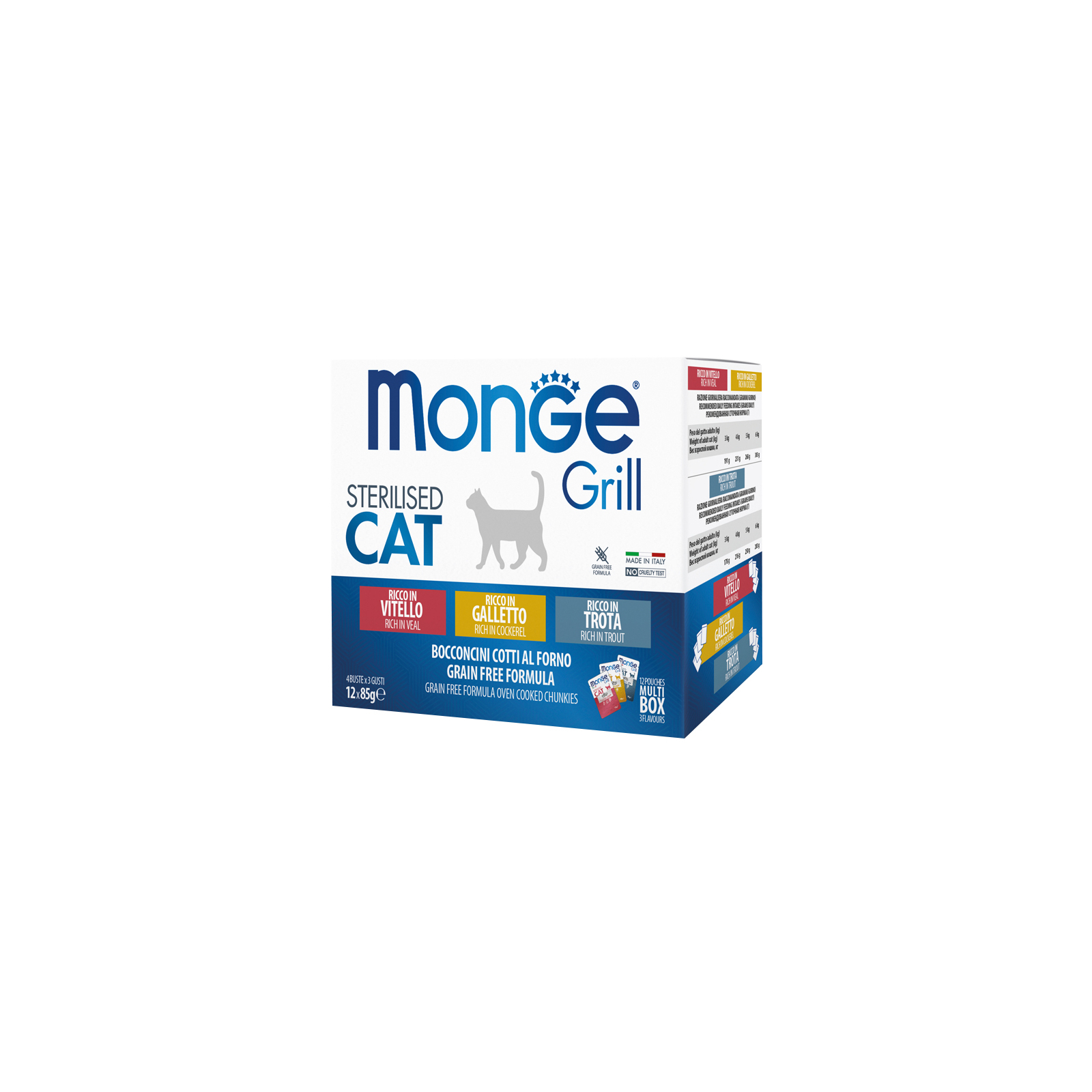 Влажный корм для кошек Monge Cat grill mix ster с петухом, форелью и телятиной 1.02 г (8009470017527)