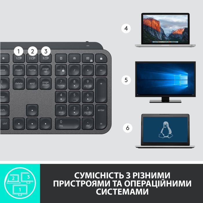Клавиатура Logitech MX Keys Advanced for Business Wireless Illuminated UA Graphite (920-010251) изображение 11
