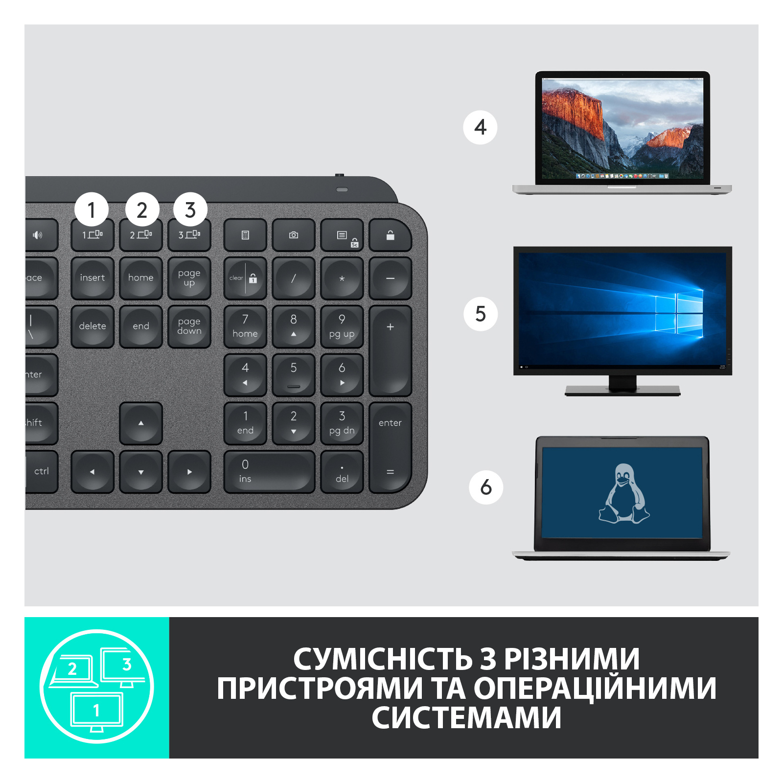 Клавиатура Logitech MX Keys Advanced for Business Wireless Illuminated UA Graphite (920-010251) изображение 11