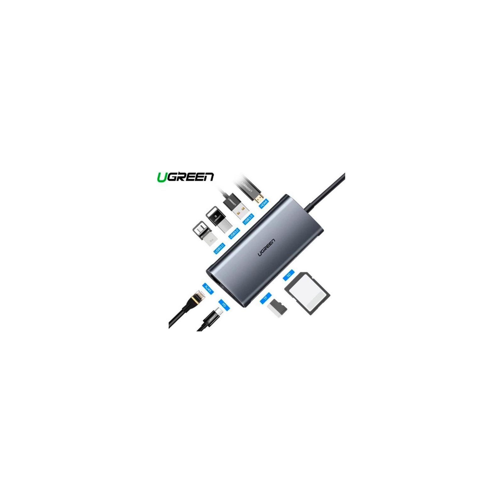 Концентратор Ugreen USB3.0 Type-C to USB 3.0x3/HDMI/RJ45/SDTF/PD CM121 (50538) зображення 3