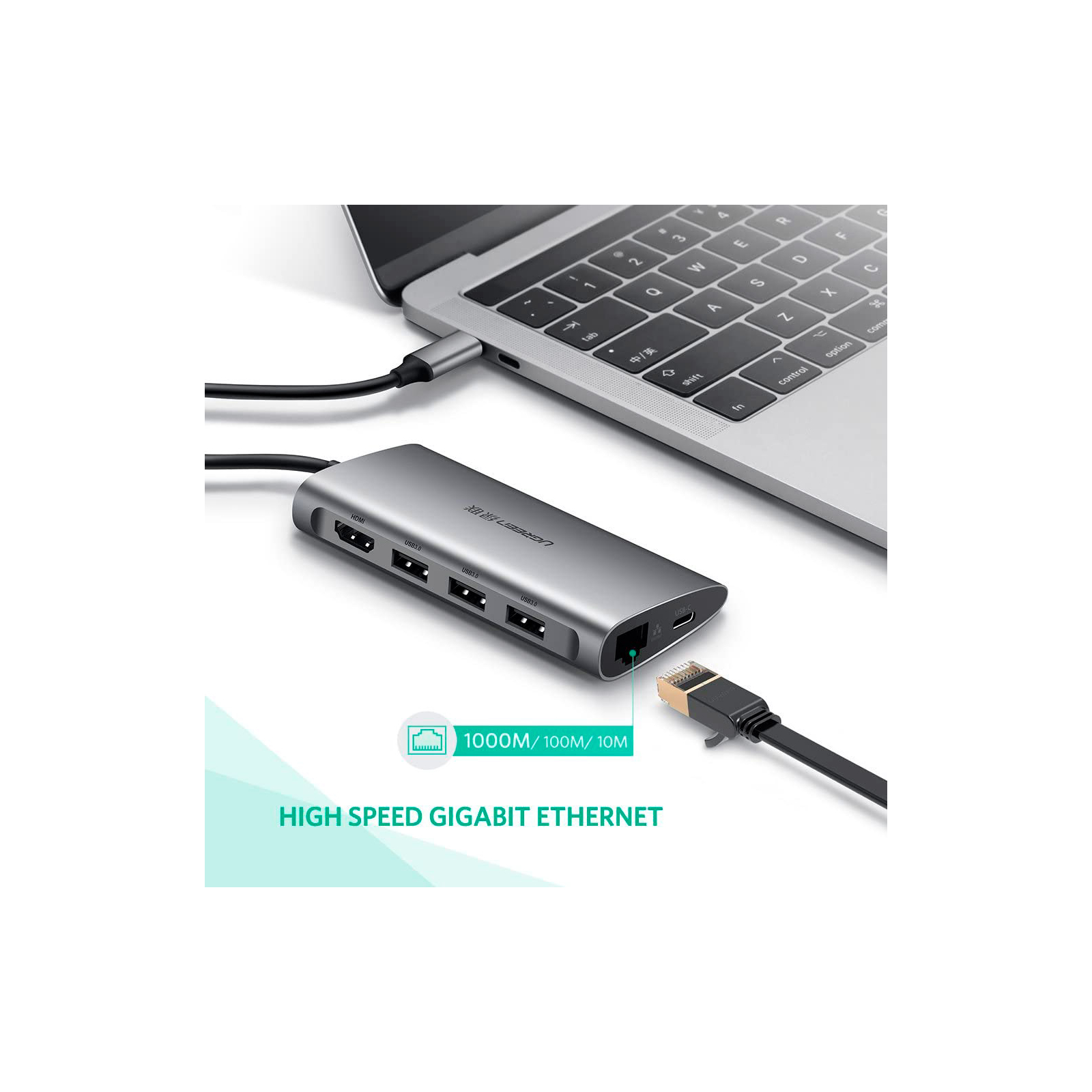 Концентратор Ugreen USB3.0 Type-C to USB 3.0x3/HDMI/RJ45/SDTF/PD CM121 (50538) зображення 4