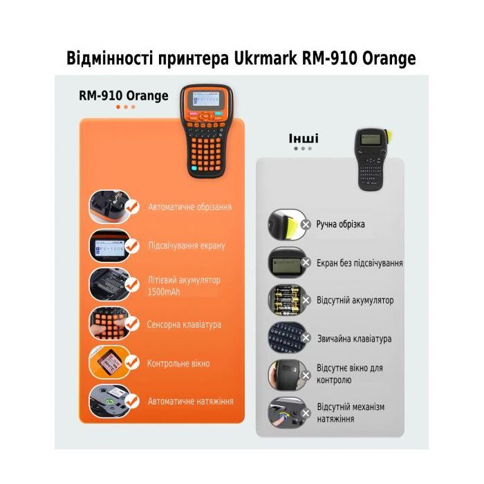 Принтер етикеток UKRMARK RM-910 Orange, сумісний з картриджами Brother TZe (900416) зображення 3