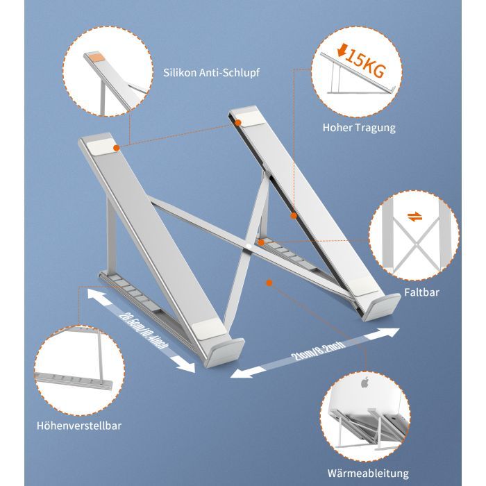 Подставка для ноутбука Choetech до 17", алюминий, компактный (H055-GY) изображение 4