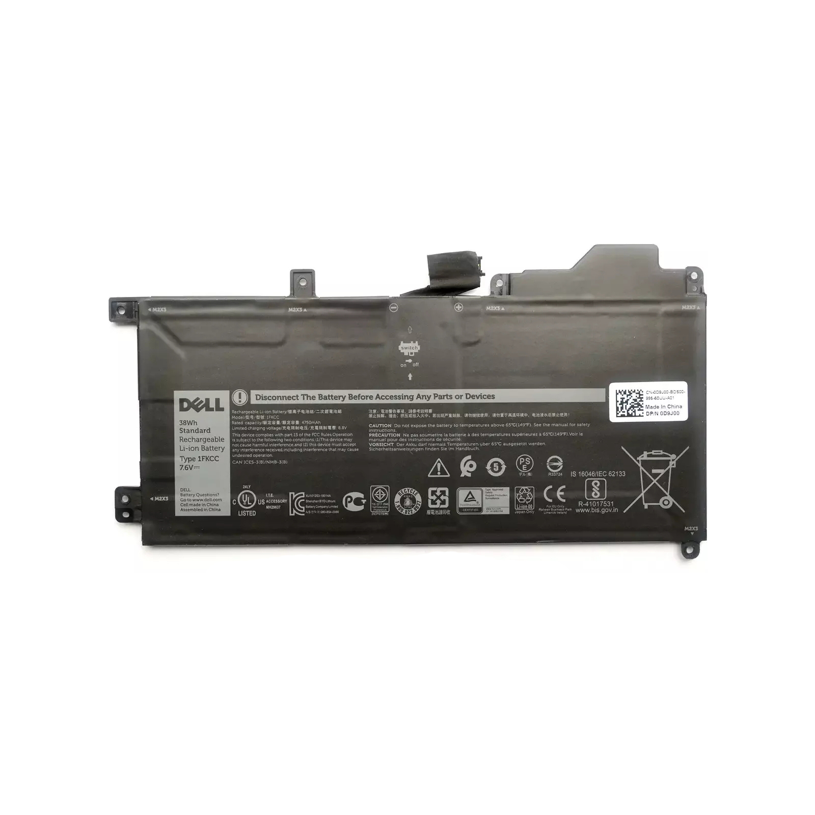 Аккумулятор для ноутбука Dell Latitude 7200 1FKCC, 5000mAh (38Wh), 2cell, 7.6V, Li-ion (A47812)