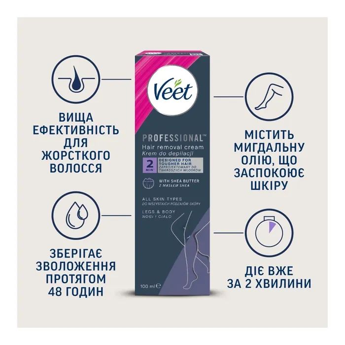 Крем для депіляції Veet Professional для всіх типів шкіри з Олією ши 100 мл (5900627099034) зображення 4