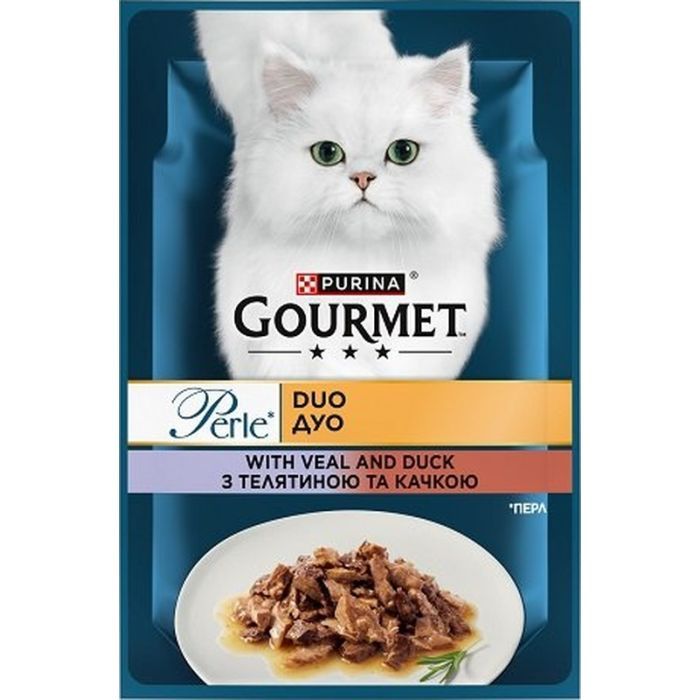 Вологий корм для кішок Purina Gourmet Perle з Телятиною і Качкою у підливі 85 г (8445291187719)