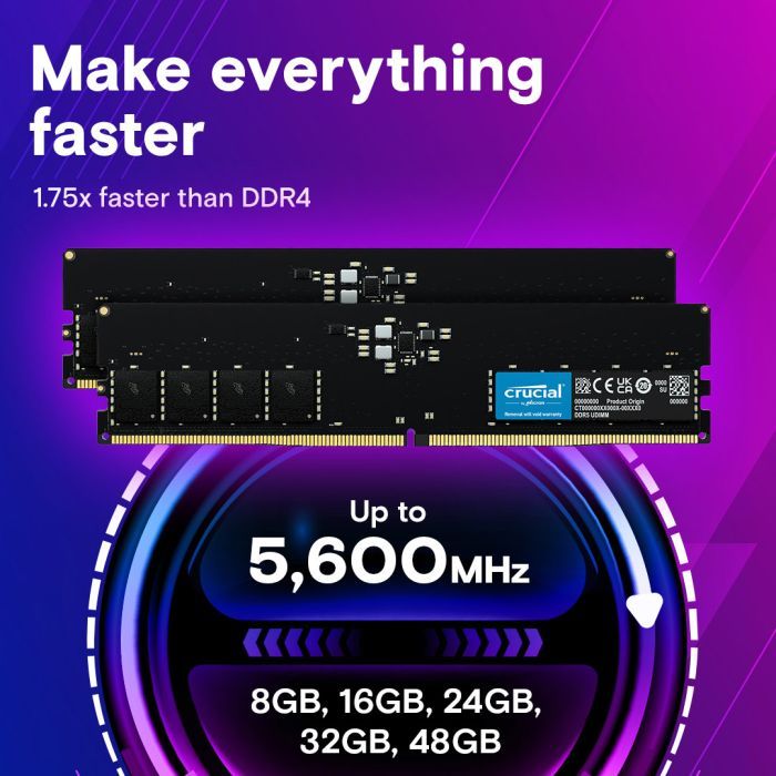 Модуль памяти для компьютера DDR5 16GB 5600 MHz Micron (CT16G56C46U5T) изображение 3