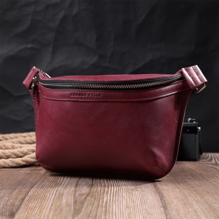 Сумка Grande Pelle Бананка из натуральной кожи Розовая (22815) изображение 9