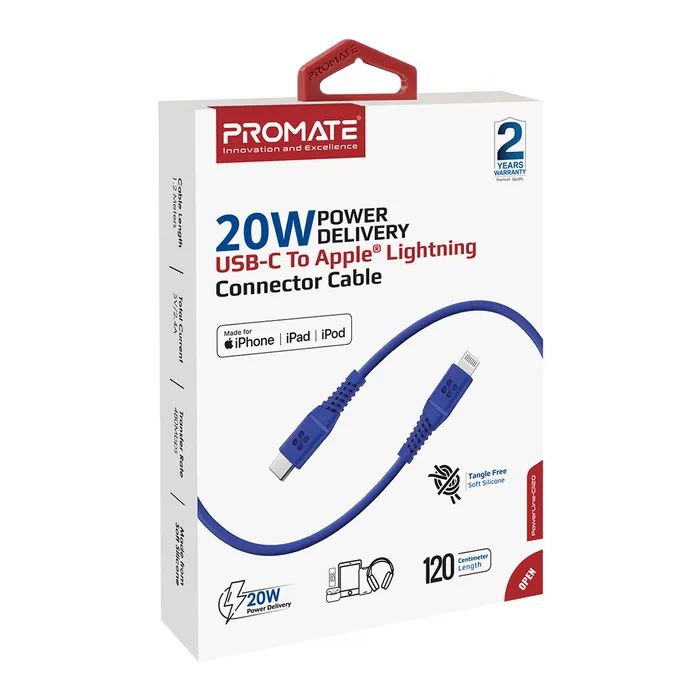 Дата кабель USB-C to Lightning 1.2m Promate (powerline-ci120.blue) изображение 2