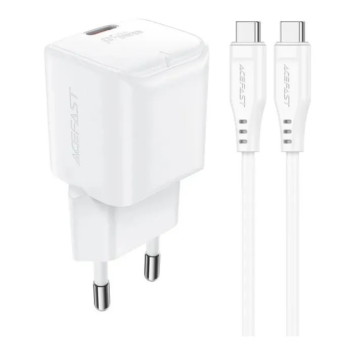 Зарядное устройство Acefast USB-C 20W Gan A73 mini + USB-C cable Fast Charger White (6974316282655)