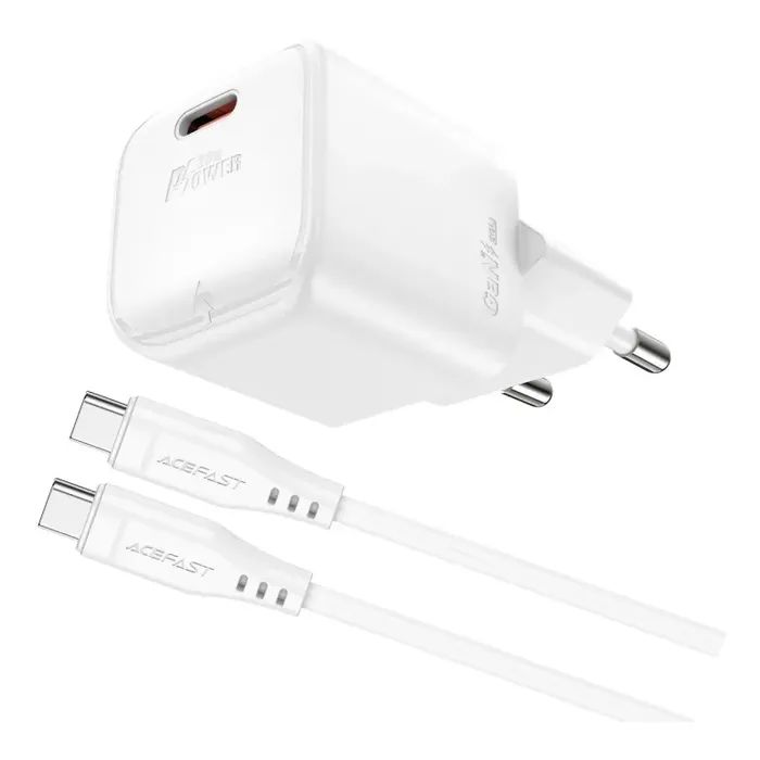 Зарядное устройство Acefast USB-C 20W Gan A73 mini + USB-C cable Fast Charger White (6974316282655) изображение 2