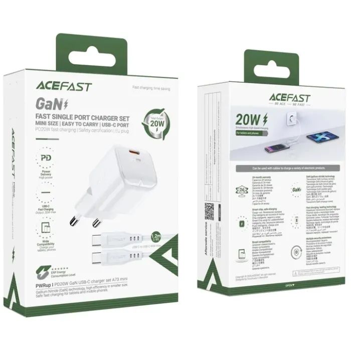 Зарядное устройство Acefast USB-C 20W Gan A73 mini + USB-C cable Fast Charger White (6974316282655) изображение 7