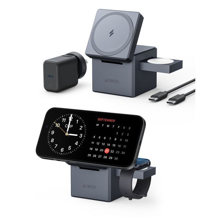 Зарядное устройство Anker MagGo Wireless Charging Station 15W 3-in-1 Cube Black (Y1811G11) изображение 2