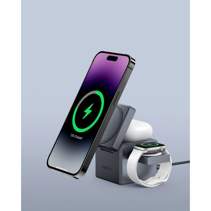 Зарядное устройство Anker MagGo Wireless Charging Station 15W 3-in-1 Cube Black (Y1811G11) изображение 6
