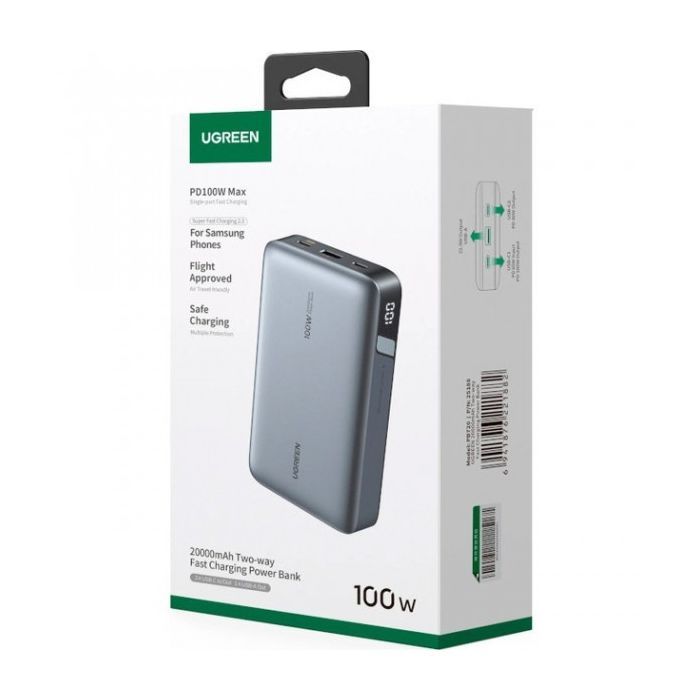Батарея универсальная Ugreen 20000mAh 100W PD, QC, USB-A, 2xUSB-С Grey (PB720) (25188) изображение 3