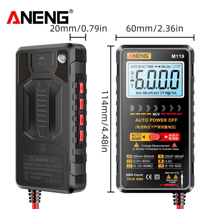 Цифровой мультиметр ANENG M119, V, A, R, C, T, F, функція hFE (M119) изображение 5