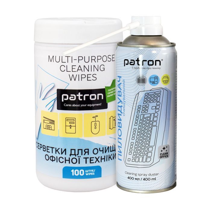 Чистящий сжатый воздух Patron spray duster 400ml F3-020 + wipes F3-060 (CS-PN-BUNDL-6)