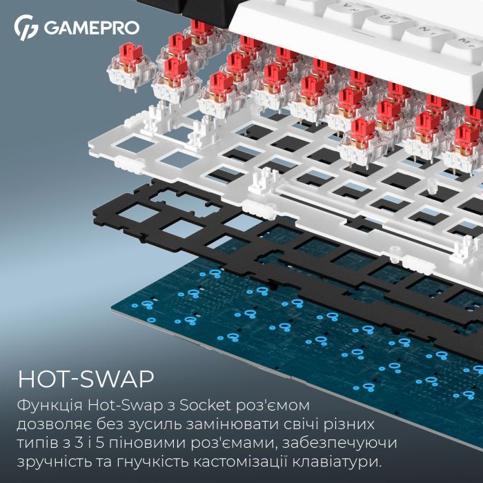 Клавіатура GamePro Asgard Valhalla MK160W Pro 75 RGB Wireless/Bluetooth/USB White (MK160W Pro) зображення 9