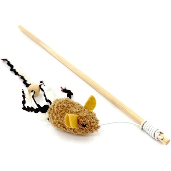 Іграшка для котів Hippie Pet Вудка з мишкою коричнева 40 см (HIPCW2303009RU)