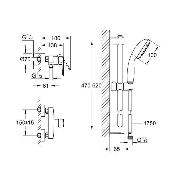 Душовий гарнітур Grohe QuickFix Start Black (UA30330801) зображення 7