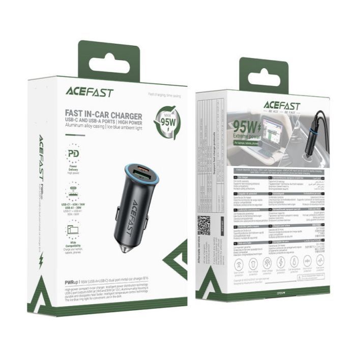 Зарядное устройство Acefast 1xUSB-C + 1xUSB 95W car adapter B16 black (6974316284970) изображение 5