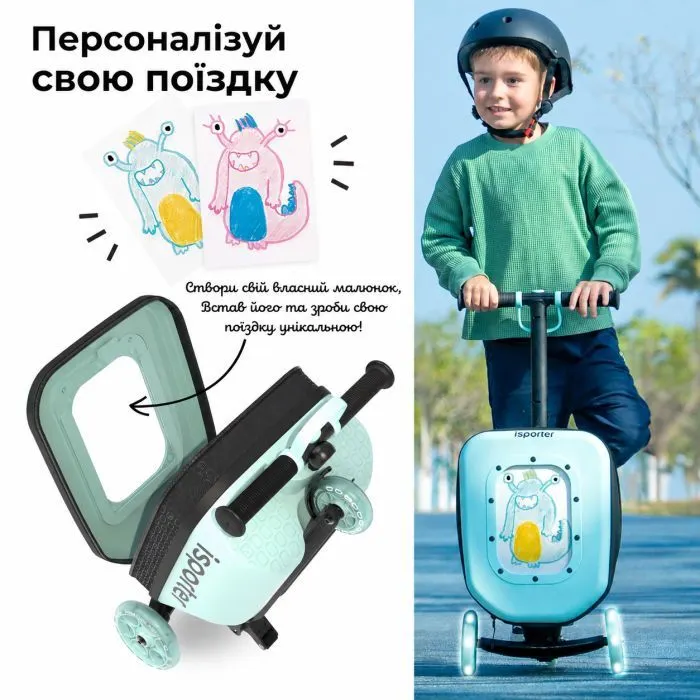Самокат iSporter Travel 2в1 з валізою м'ятний (K3_Mint) зображення 2