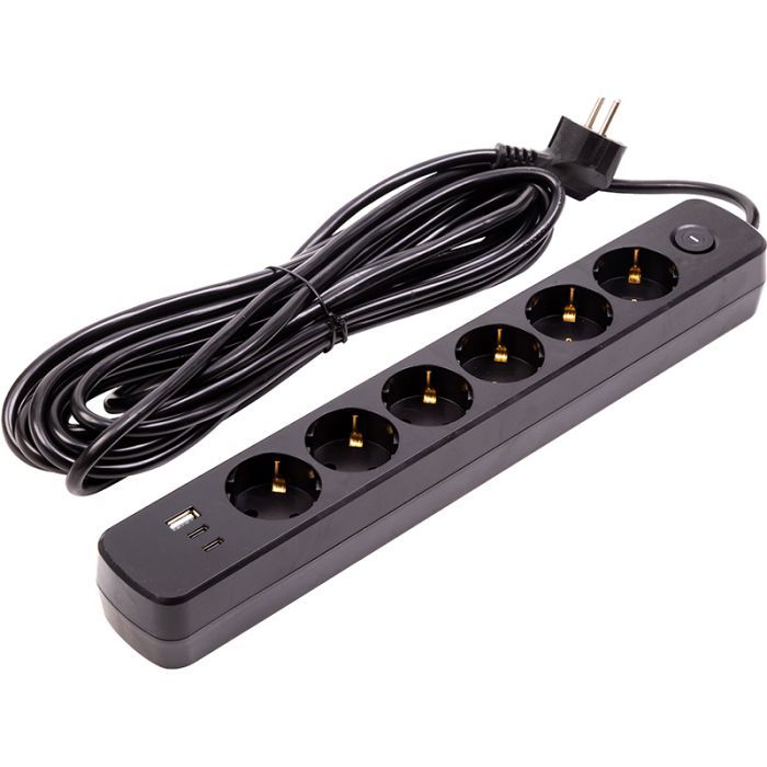 Сетевой фильтр питания PowerPlant 3м, 6 розеток, USB (YS-N6086/3c) (EX610662)