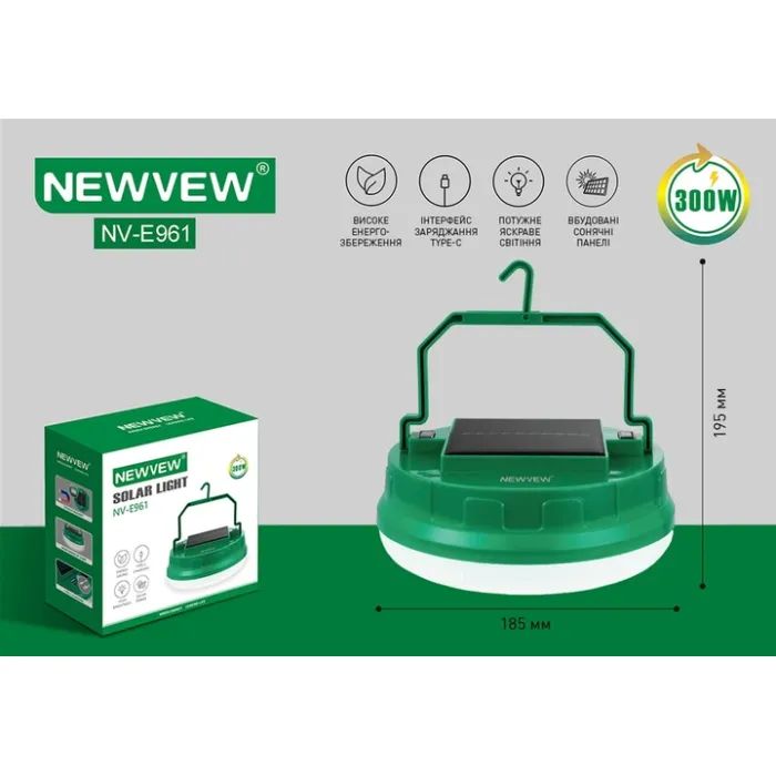Фонарь NEWVEW NV-E961 300W Solar Panel 7200mAh Green (NWVW-NV-E961-GN) изображение 5