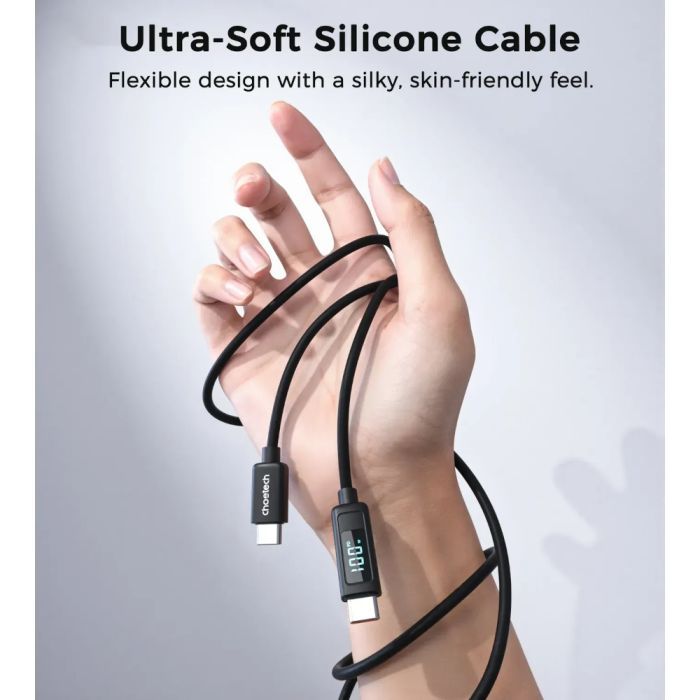 Дата кабель USB-C to USB-C 1.8m PD100W digital display silicone Choetech (XCC-1063) зображення 7