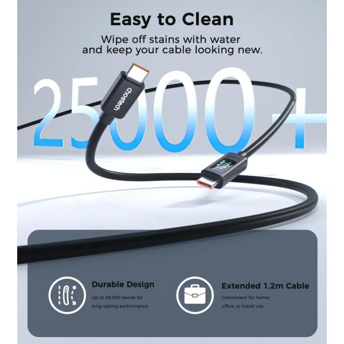 Дата кабель USB-C to USB-C 1.8m PD100W digital display silicone Choetech (XCC-1063) зображення 8