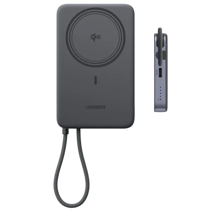 Батарея універсальна Ugreen 10000mAh 30W 1xUSB-C + 15W Magnetic Wireless + cable USB-C black (75982B) зображення 7