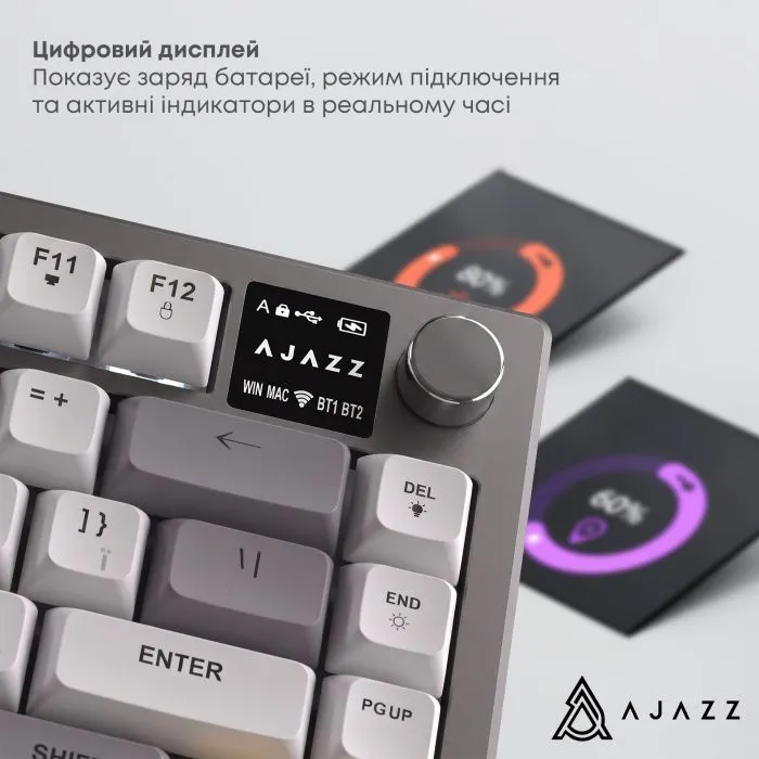 Клавіатура Ajazz AF82 Wireless/Bluetooth/USB UA Black/White (AF82-BW) зображення 9