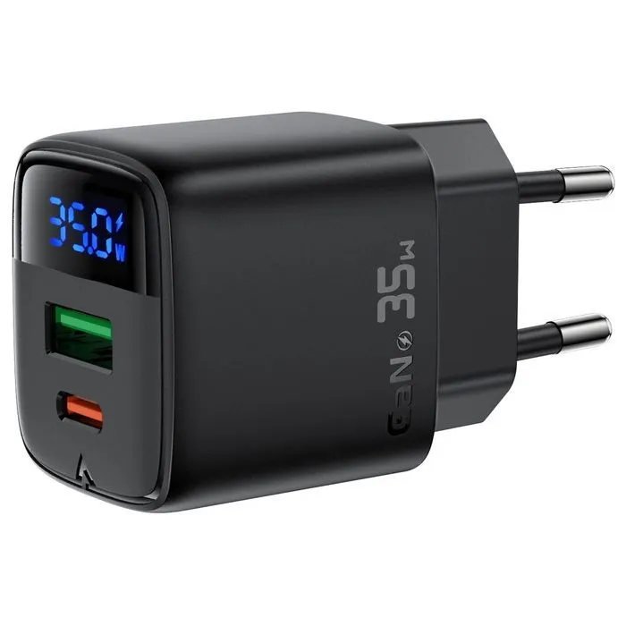 Зарядний пристрій Acefast 1xUSB-C + 1xUSB 35W GaN with digital display black (6974316284468) зображення 3