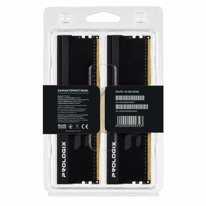 Модуль памяти для компьютера DDR4 16GB (2x8GB) 3600 MHz Onyx Black RGB Prologix (PRO16GB3600YBR4K) изображение 5