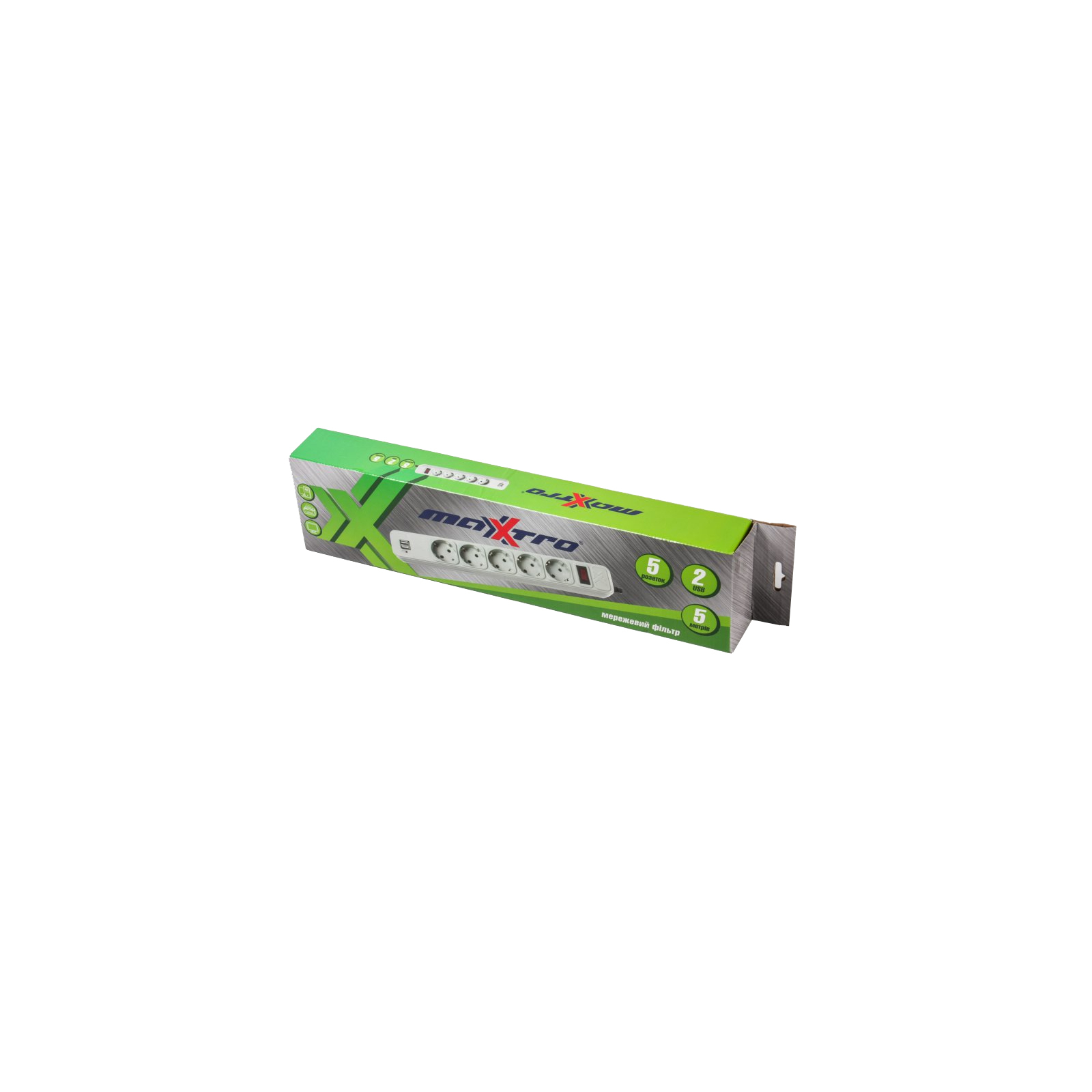 Сетевой фильтр питания Maxxtro PWE-05K-5, Grey, 4.5 м кабель, 5 розеток, USB зарядка 2А (PWE-05K-5) изображение 2