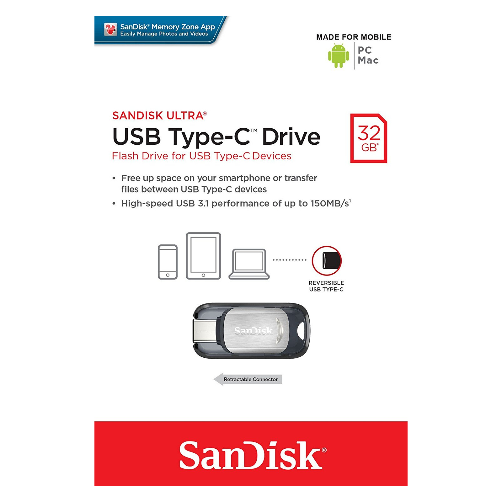 USB флеш накопитель SanDisk 32GB Ultra Type C USB 3.1 (SDCZ450-032G-G46) изображение 6