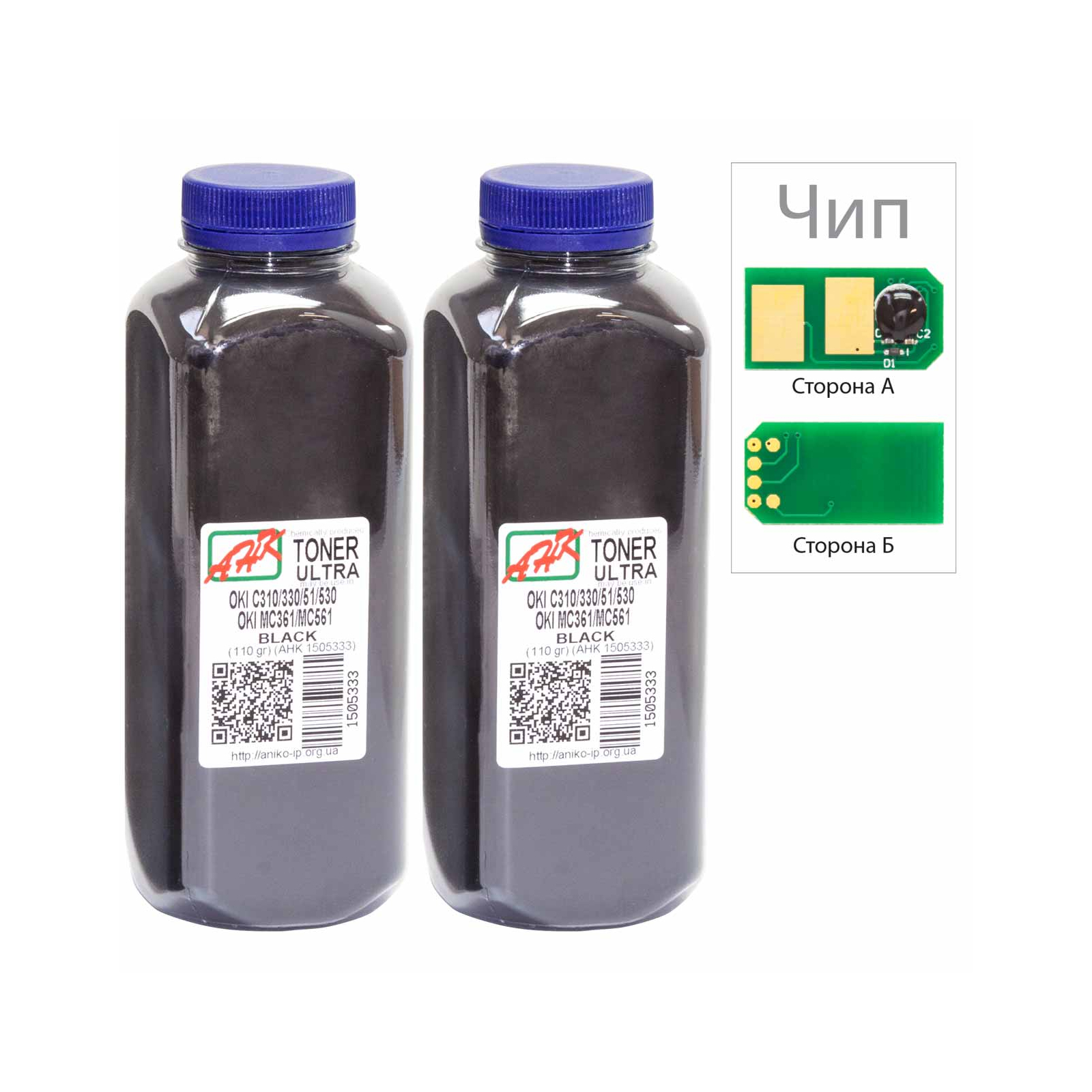 Тонер OKI C510/511/530 Black 2x110г ULTRA COLOR +chip AHK (1505441)