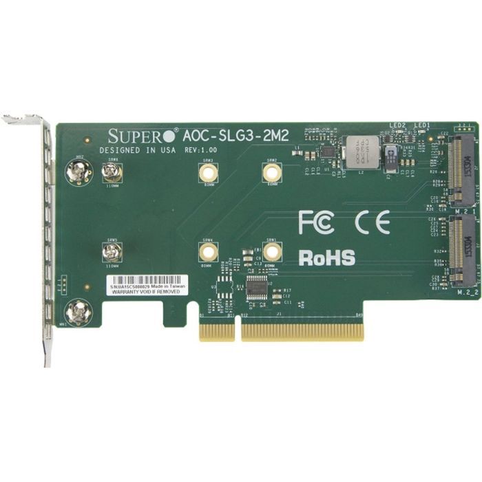 Плата расширения Supermicro PCIe x8 до SSD 2x m.2 NVMe (AOC-SLG3-2M2)
