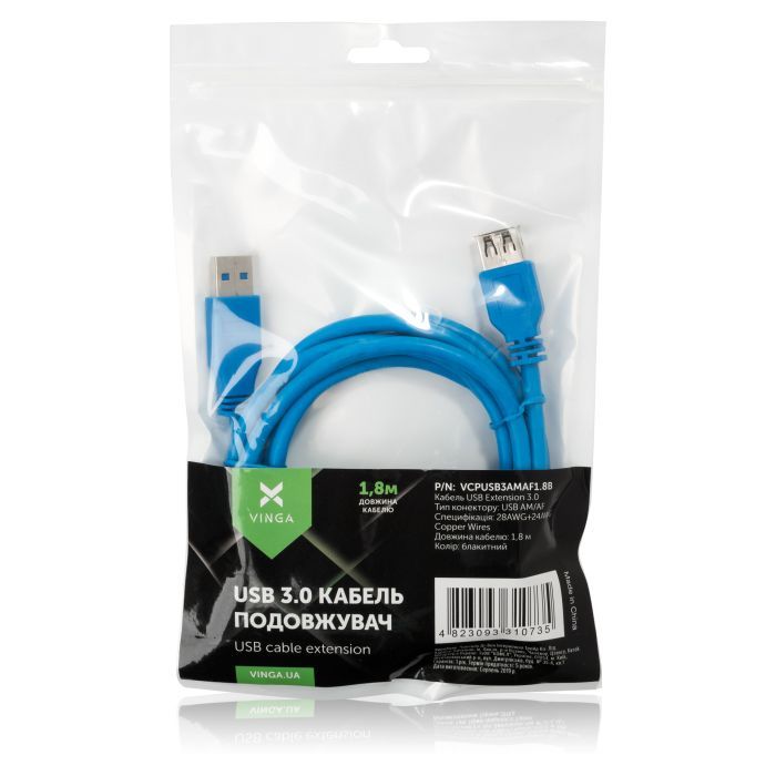 Дата кабель USB 3.0 AM/AF 1.8m Vinga (VCPUSB3AMAF1.8B) изображение 3