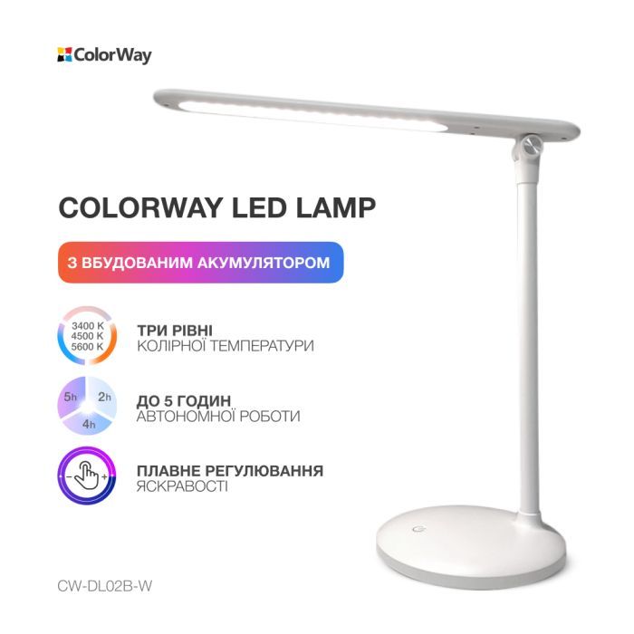 Настільна лампа ColorWay 4W with built-in battery 1800 mAh USB in/out 5V*1A, black (CW-DL02B-B) зображення 9