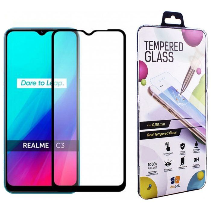 Скло захисне Drobak Realme C3 Full Cover Full Glue (Black) (222224) (222224)