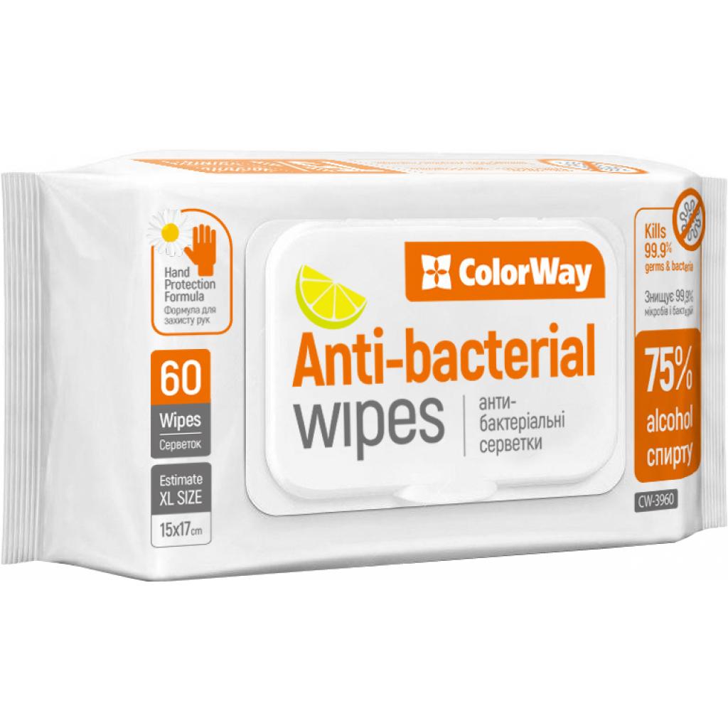 Влажные салфетки ColorWay Спиртовые антибактериальные для дезинфекции 15x17 см 60 шт. (CW-3960)