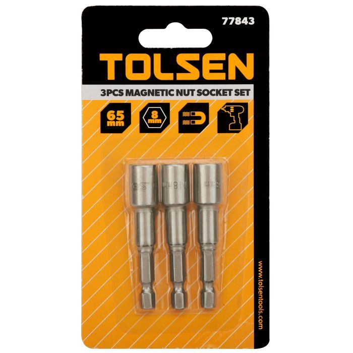 Головка магнитная Tolsen 8 мм 1/4"х65 мм 3 шт (77843)