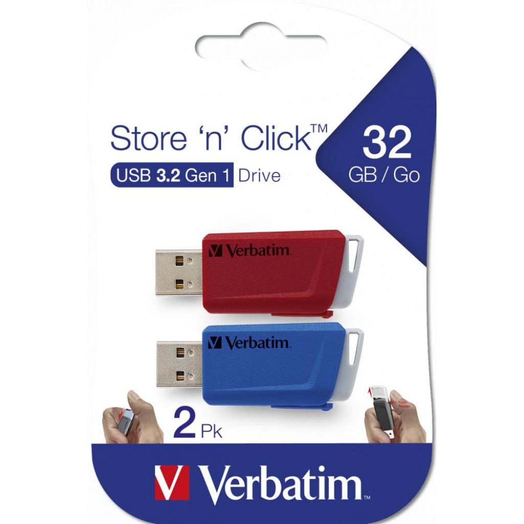USB флеш накопитель Verbatim 2x32GB Store 'n' Click Red/Blue USB 3.2 (49308) изображение 10